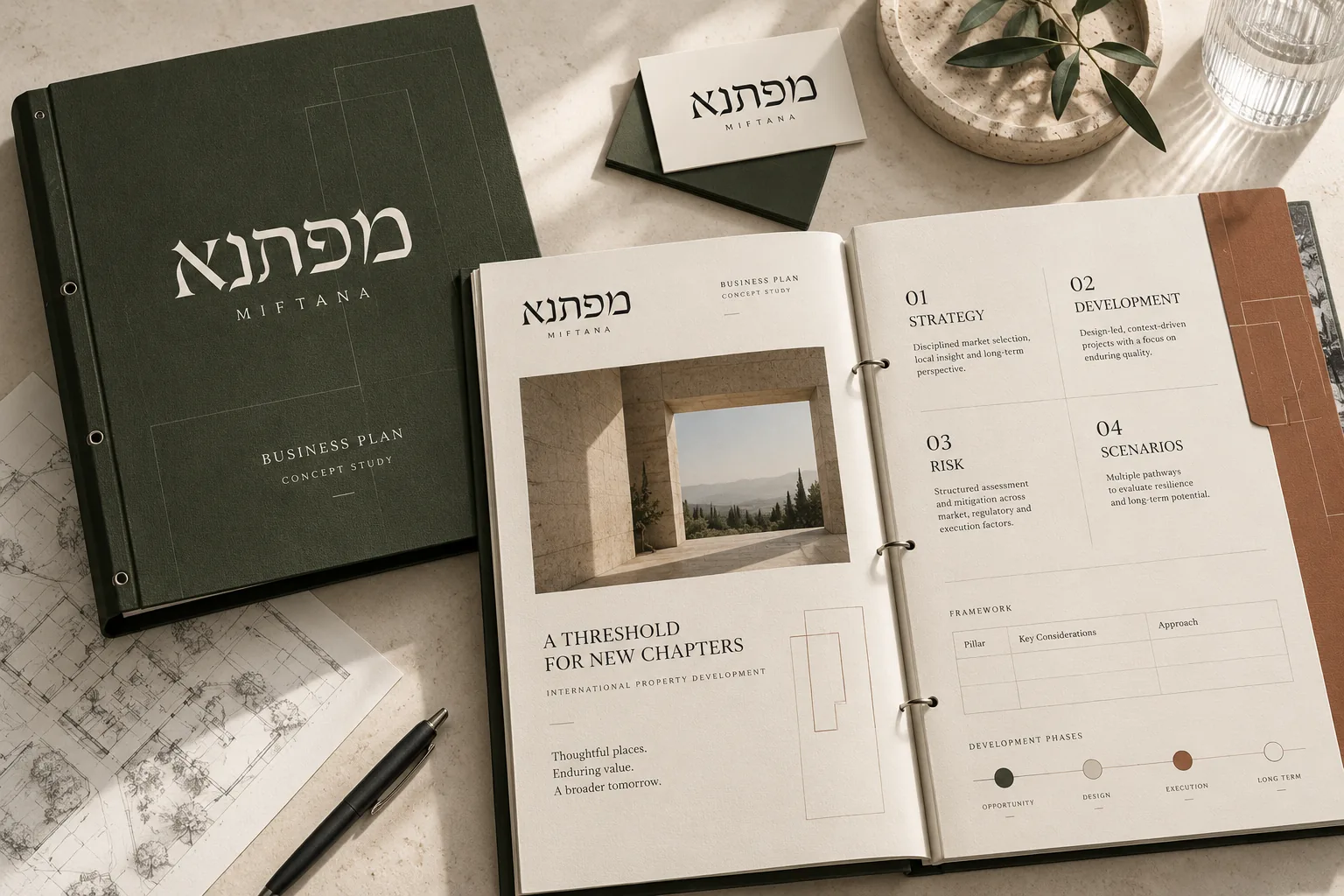 תיק תוכנית עסקית ועמודי מסמך בעיצוב מפתנא