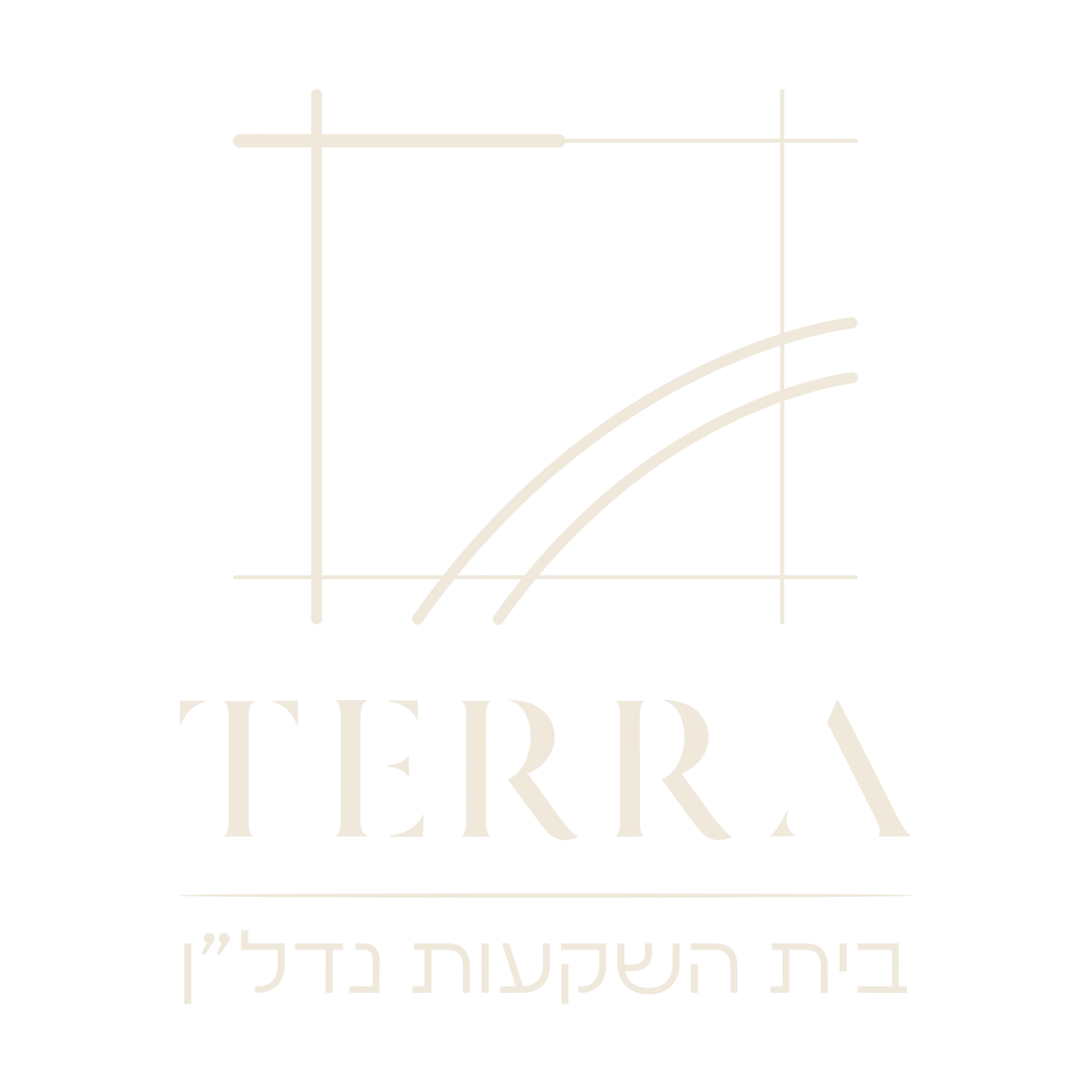 לוגו TERRA בצבע שמנת על רקע חום כהה