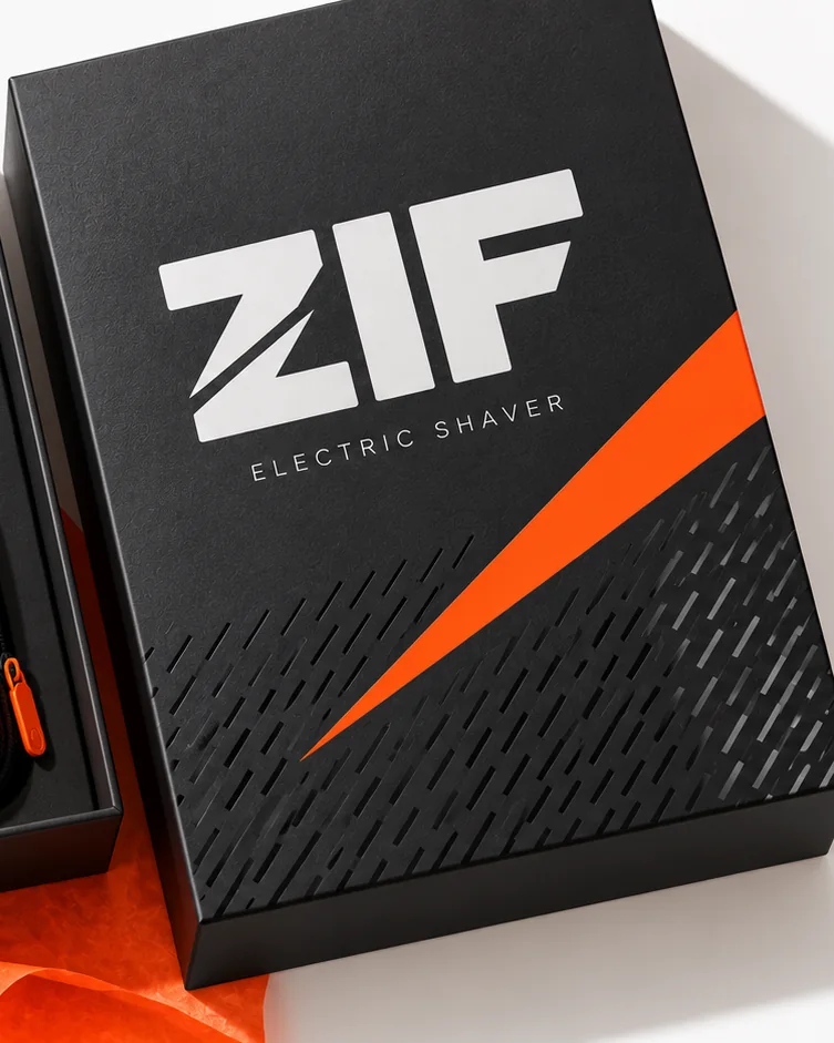 מכסה המארז בגרפיט עם לוגו ZIF וחיתוך אלכסוני כתום